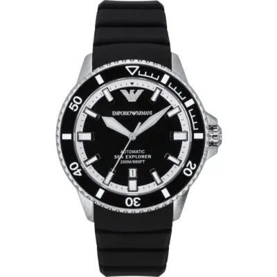 Emporio Armani Sea Explorer Silicone Strap Black Dial Automatic Diver's Ar60078 200m Men's Watch