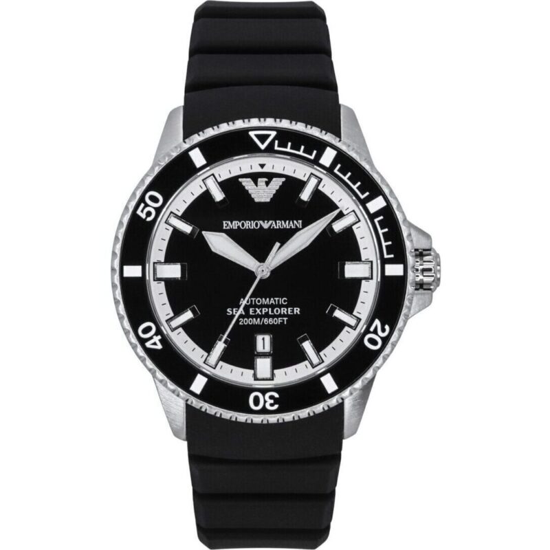 Emporio Armani Sea Explorer Silicone Strap Black Dial Automatic Diver's Ar60078 200m Men's Watch