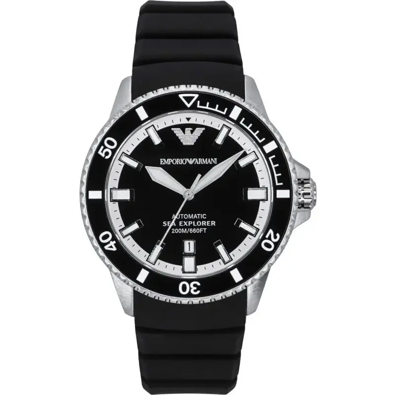 Emporio Armani Sea Explorer Silicone Strap Black Dial Automatic Diver's Ar60078 200m Men's Watch Emporio Armani Sea Explorer Silicone Strap Black Dial Automatic Diver's Ar60078 200m Men's Watch