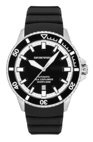 Emporio Armani Sea Explorer Silicone Strap Black Dial Diver's Automatic AR60086 200M Men's Watch