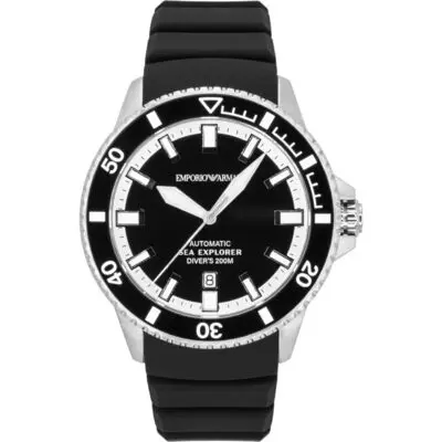 Emporio Armani Sea Explorer Silicone Strap Black Dial Diver's Automatic AR60086 200M Men's Watch
