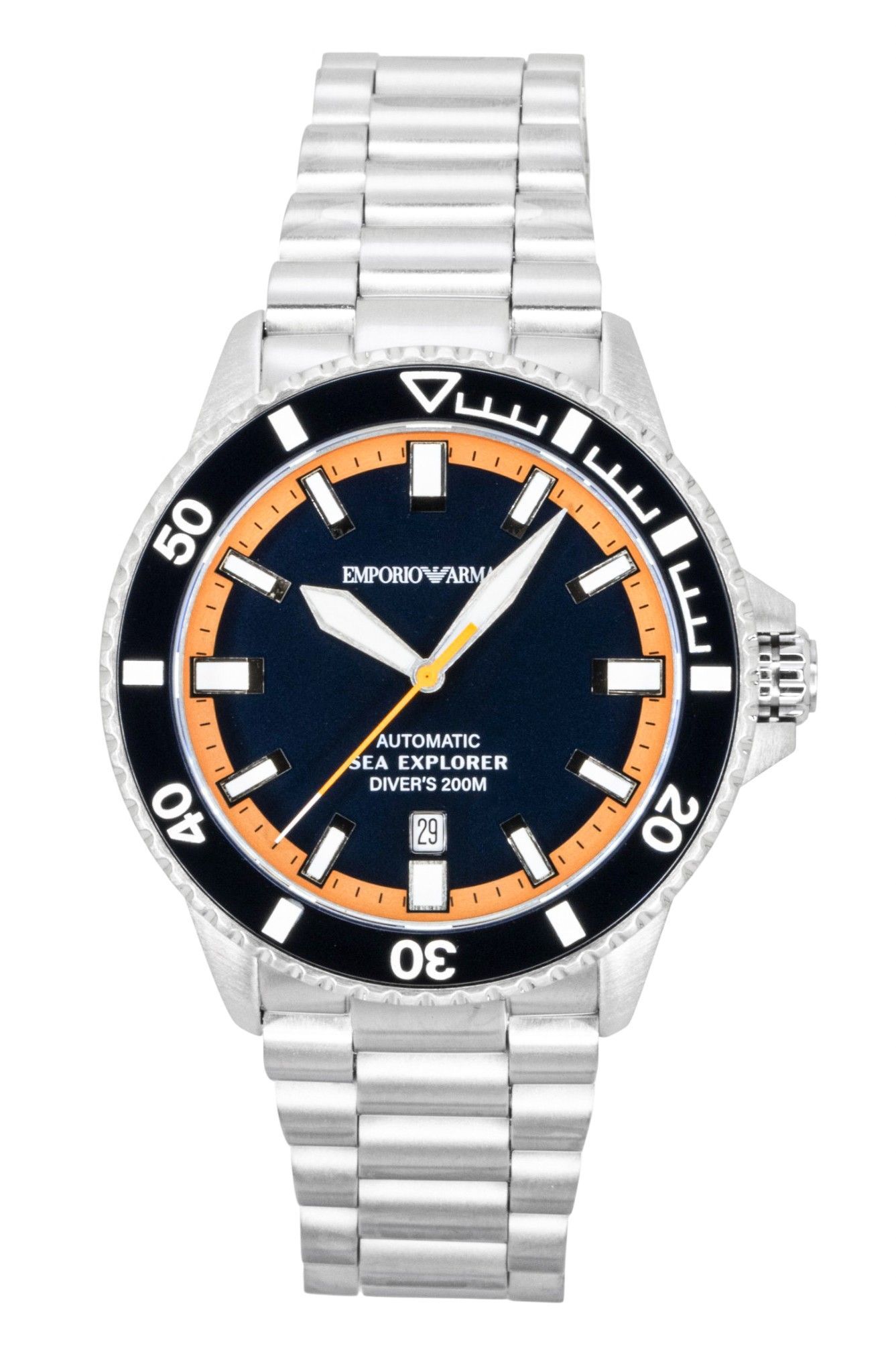 Emporio Armani Sea Explorer Stainless Steel Blue Dial Diver's Automatic AR60090 200M Men's Watch 1 Emporio Armani Sea Explorer Stainless Steel Blue Dial Diver's Automatic AR60090 200M Men's Watch