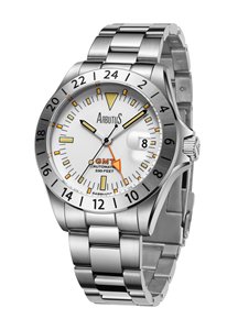Arbutus Limited Edition GMT Stainless Steel White Dial Automatic AR9922SWS 100M Men's Watch