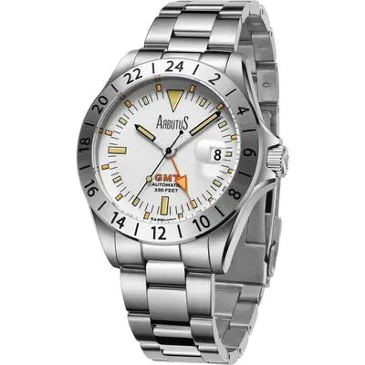 Arbutus Limited Edition GMT Stainless Steel White Dial Automatic AR9922SWS 100M Men's Watch
