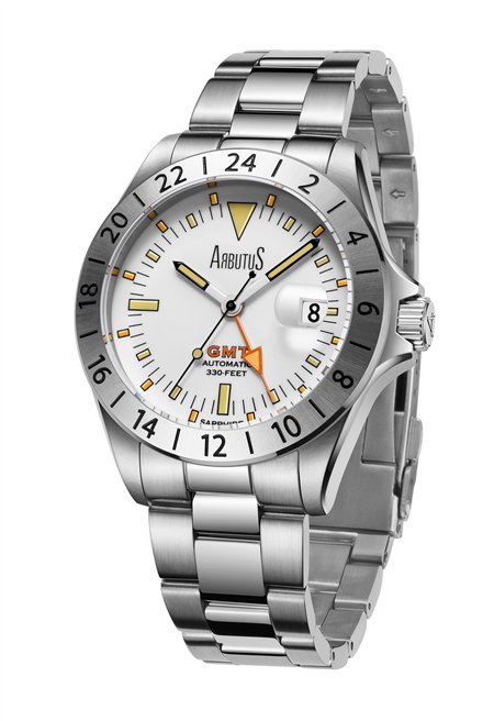 Arbutus Limited Edition GMT Stainless Steel White Dial Automatic AR9922SWS 100M Men's Watch