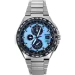 Citizen Eco-Drive Radio Controlled GMT Chronograph Super Titanium Light Blue Dial AT8238-84M 100M Men's Watch