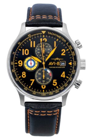 AVI-8 Hawker Hurricane Classic Chronograph Leather Strap Black Dial Quartz AV-4011-0Y Men's Watch