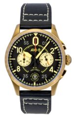 AVI-8 Spitfire Lock Chronograph Void Black Leather Strap Black Dial Quartz AV-4089-07 Men's Watch