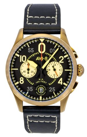 AVI-8 Spitfire Lock Chronograph Void Black Leather Strap Black Dial Quartz AV-4089-07 Men's Watch