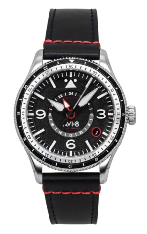 AVI-8 Flyboy Airmaster GMT Leather Strap Engine Black Dial Automatic AV-4128-01 Men's Watch