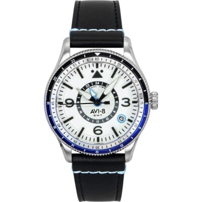 AVI-8 Flyboy Airmaster GMT Leather Strap White Dial Automatic AV-4128-02 Men's Watch
