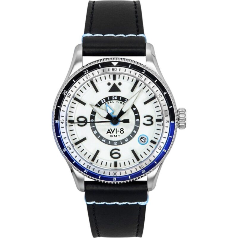 AVI-8 Flyboy Airmaster GMT Leather Strap White Dial Automatic AV-4128-02 Men's Watch