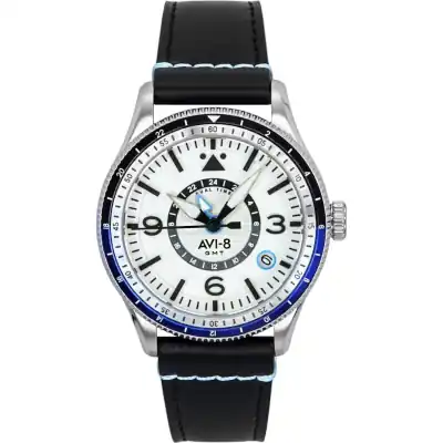 AVI-8 Flyboy Airmaster GMT Leather Strap White Dial Automatic AV-4128-02 Men's Watch