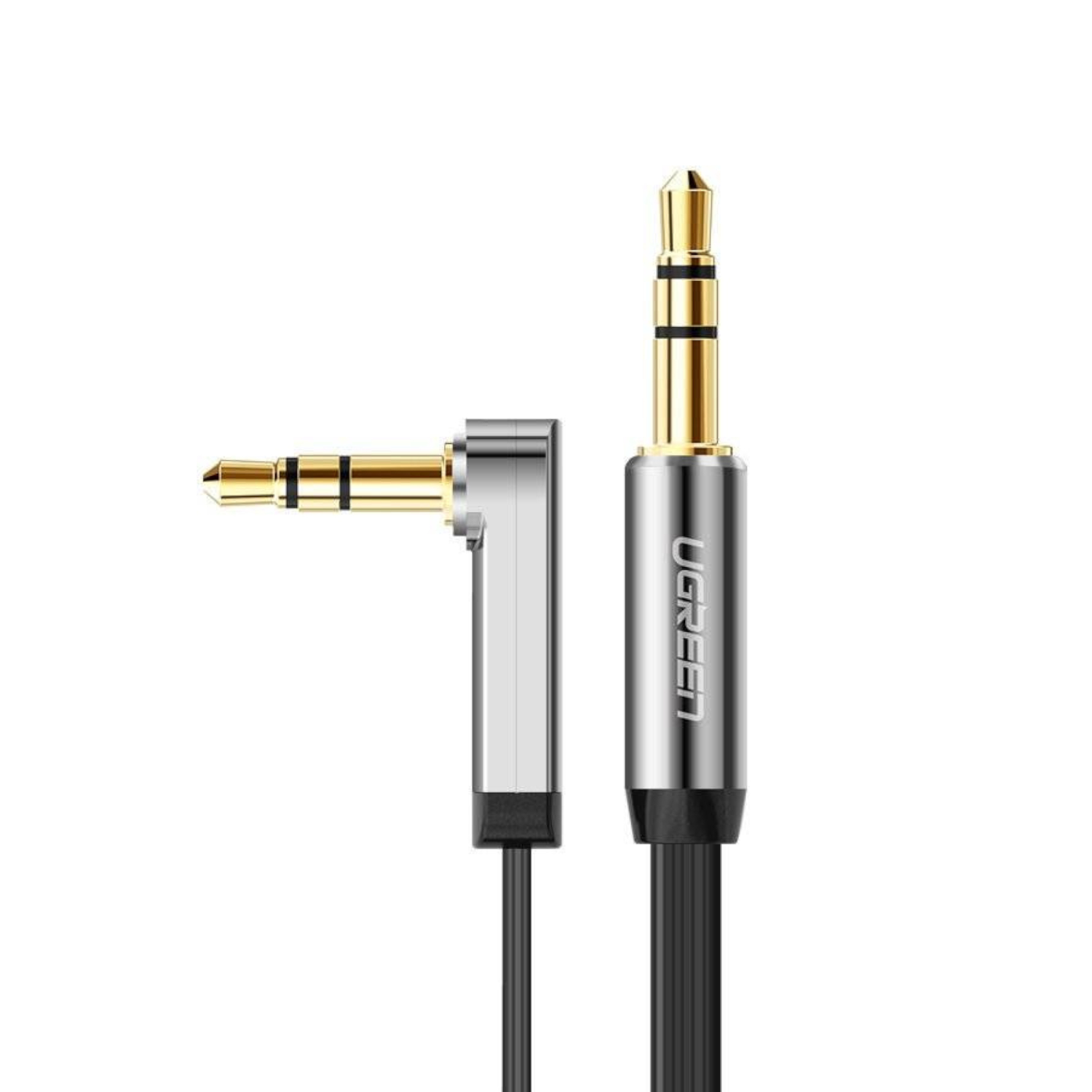 UGreen AV119 Right-angled 3.5mm Flat Aux Cable 1.5m - Black/Silver - Image 2