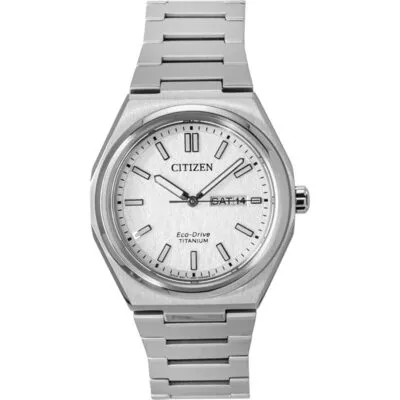 Citizen Zenshin Super Titanium White Dial Eco-Drive AW0130-85A 100M Men's Watch