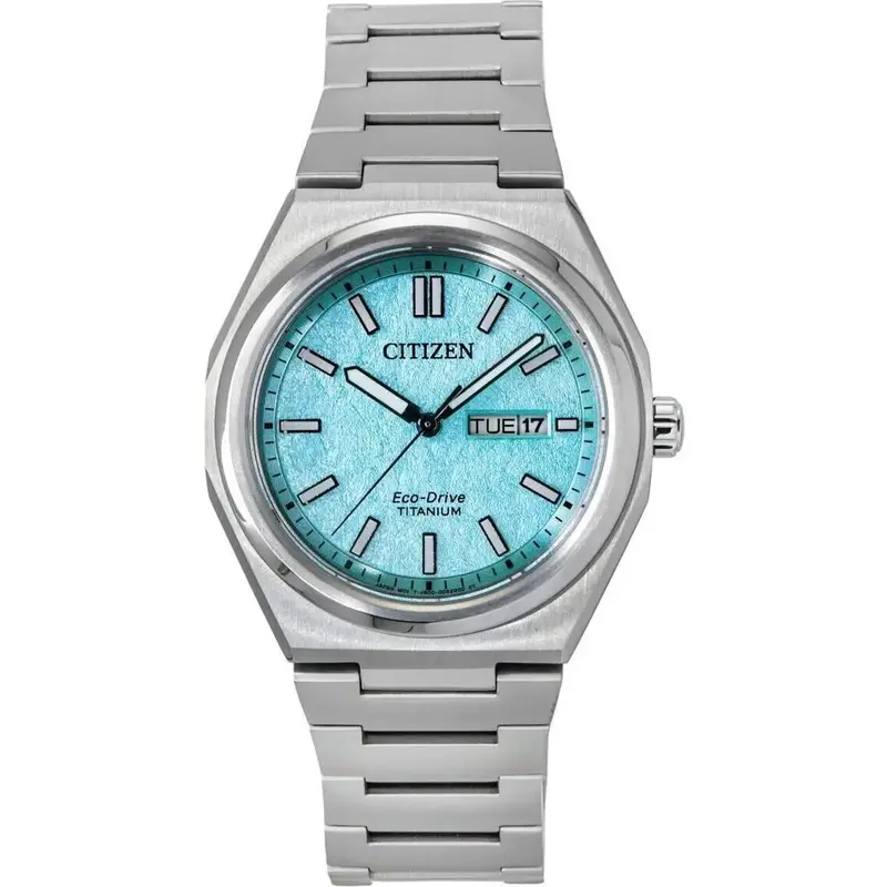 Citizen Zenshin Super Titanium Turquoise Dial Eco-Drive AW0130-85M 100M Men's Watch