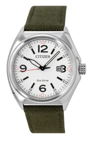 Citizen Eco-Drive Green Nylon Strap White Dial AW1571-09A 100M Men's Watch