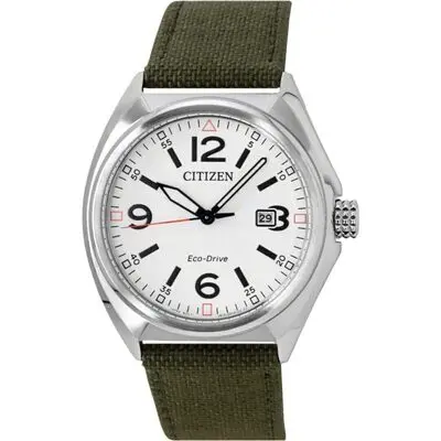 Citizen Eco-Drive Green Nylon Strap White Dial AW1571-09A 100M Men's Watch