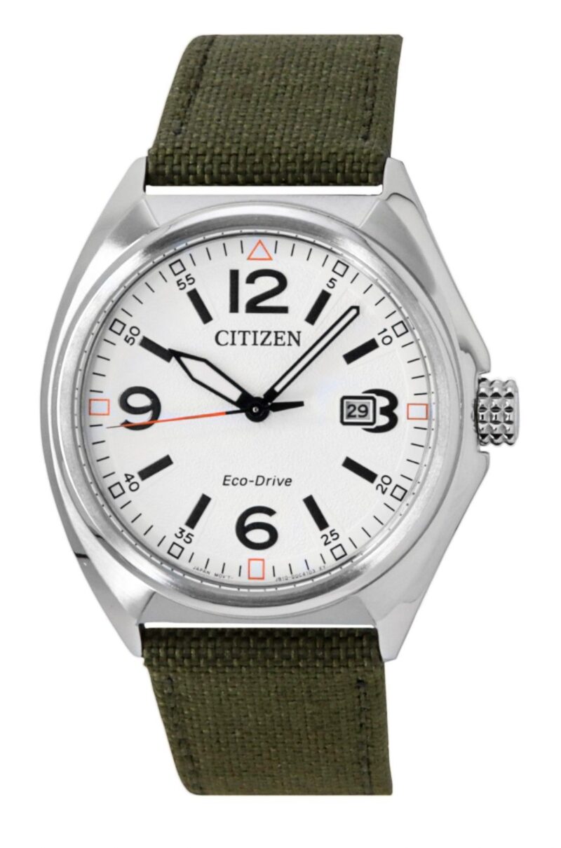Citizen Eco-Drive Green Nylon Strap White Dial AW1571-09A 100M Men's Watch