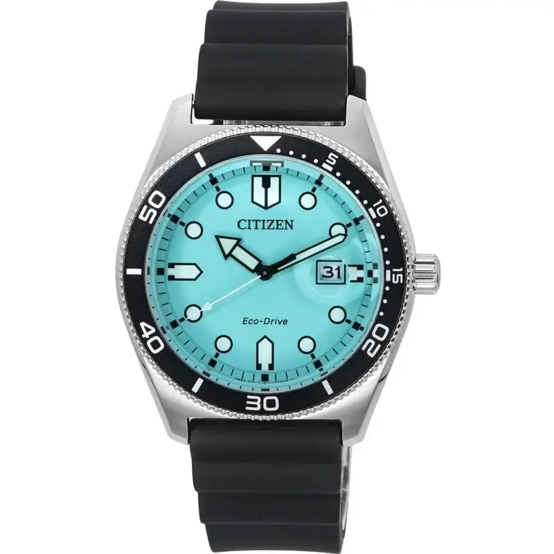 Citizen Eco-Drive Rubber Strap Turquoise Dial AW1760-14X 100M Men's Watch
