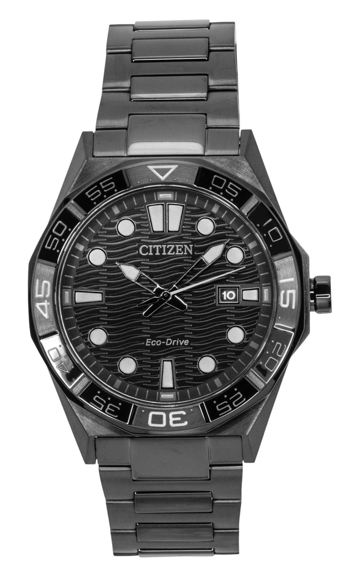 Citizen Brycen Stainless Steel Black Dial Eco-Drive AW1855-52E 100M Men's Watch