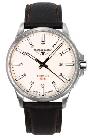 Bauhaus Aviation Leather Strap Full Luminous Beige Dial Automatic 28645 100M Men's Watch