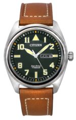 Citizen Eco-Drive Super Titanium Leather Strap Green Dial BM8560-11X 100M Men's Watch