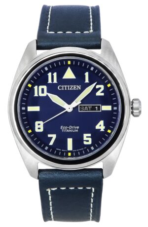 Citizen Eco-Drive Super Titanium Blue Leather Strap Blue Dial BM8560-45L 100M Men's Watch