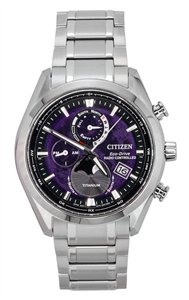Citizen Tsuki-yomi A-T Moon Phase Titanium Purple Dial Eco-Drive BY1010-81Z 100M Men's Watch