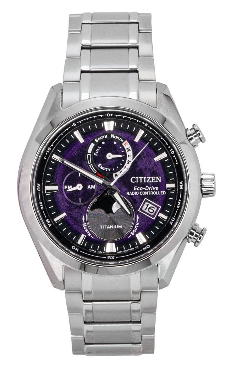 Citizen Tsuki-yomi A-T Moon Phase Titanium Purple Dial Eco-Drive BY1010-81Z 100M Men's Watch