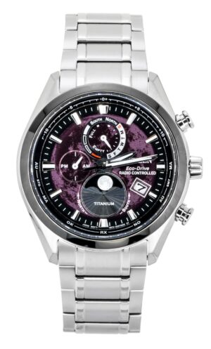 Citizen Tsuki-Yomi Radio-Controlled Moon Phase Super Titanium Red Dial Eco Drive BY1018-80X 100M Men's Watch