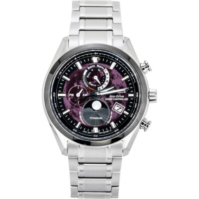 Citizen Tsuki-Yomi Radio-Controlled Moon Phase Super Titanium Red Dial Eco Drive BY1018-80X 100M Men's Watch