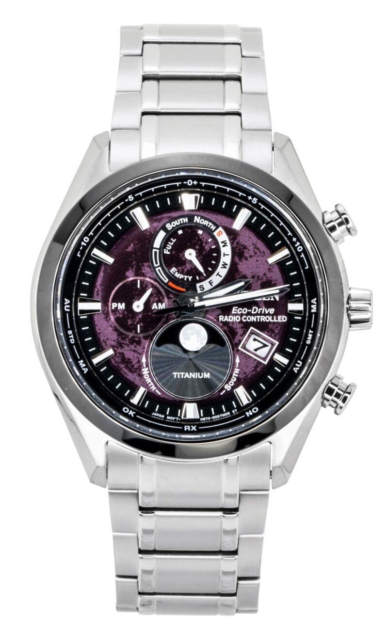 Citizen Tsuki-Yomi Radio-Controlled Moon Phase Super Titanium Red Dial Eco Drive BY1018-80X 100M Men's Watch