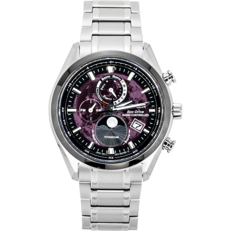 Citizen Tsuki-Yomi Radio-Controlled Moon Phase Super Titanium Red Dial Eco Drive BY1018-80X 100M Men's Watch