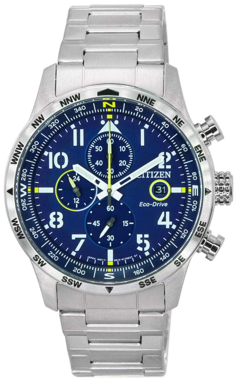 Citizen Pilot Stainless Steel Blue Dial Chronograph Eco-Drive CA0790-83L 100M Men's Watch Citizen Pilot Stainless Steel Blue Dial Chronograph Eco-Drive CA0790-83L 100M Men's Watch