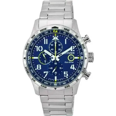 Citizen Pilot Stainless Steel Blue Dial Chronograph Eco-Drive CA0790-83L 100M Men's Watch