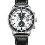 Citizen Eco-Drive Aviator Chronograph Leather Strap White Dial CA0880-07A 100M Men's Watch