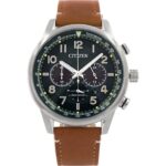 Citizen Eco-Drive Chronograph Leather Strap Green Dial CA4420-21X 100M Men's Watch