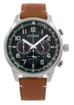 Citizen Eco-Drive Chronograph Leather Strap Green Dial CA4420-21X 100M Men's Watch