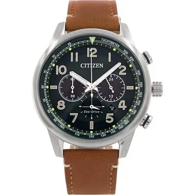 Citizen Eco-Drive Chronograph Leather Strap Green Dial CA4420-21X 100M Men's Watch