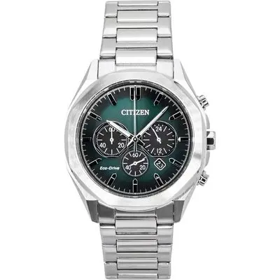 Citizen Eco-Drive Chronograph Stainless Steel Green Dial CA4590-81X 100M Men's Watch