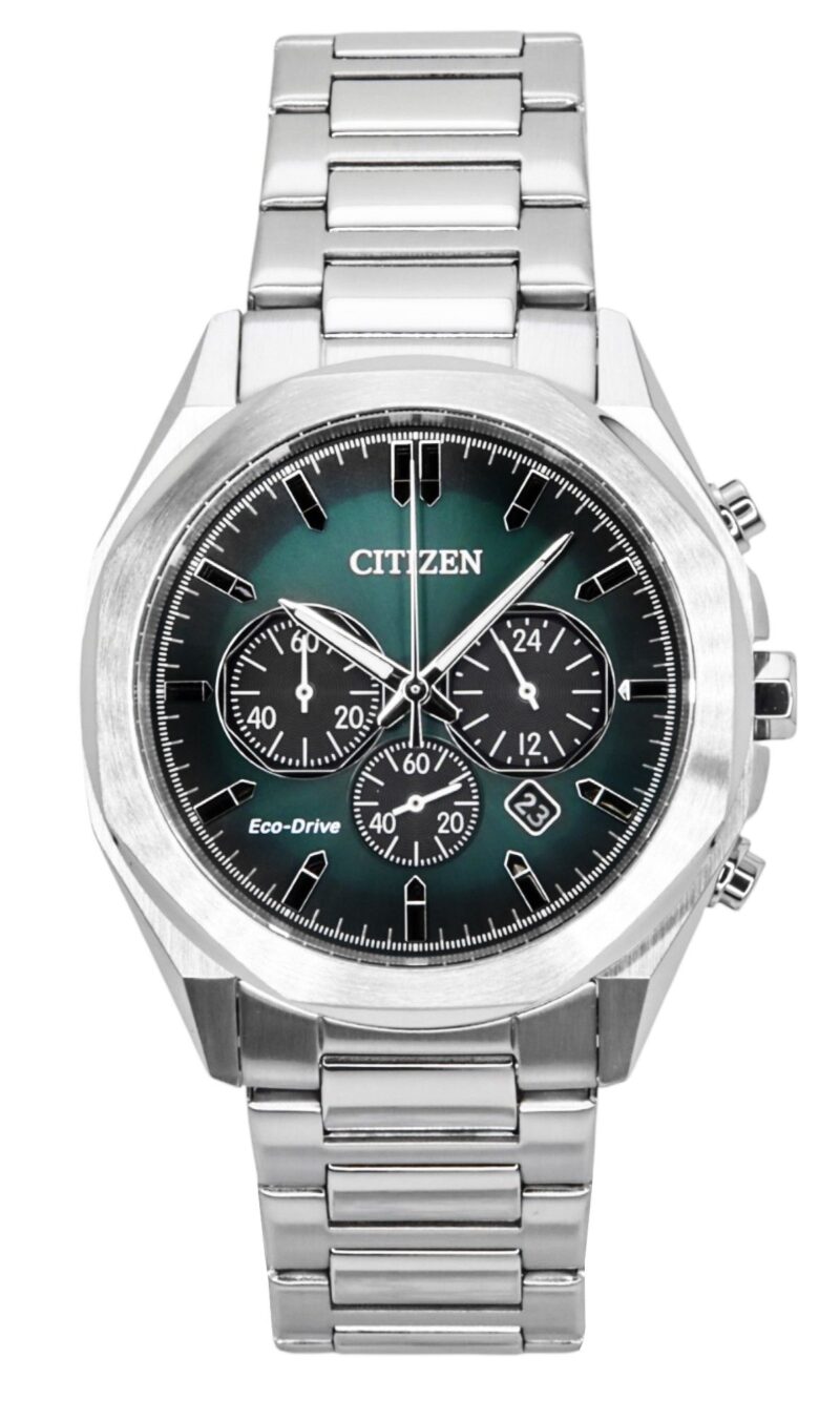 Citizen Eco-Drive Chronograph Stainless Steel Green Dial CA4590-81X 100M Men's Watch