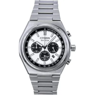 Citizen Zenshin Chronograph Super Titanium Silver Dial Eco-Drive CA4610-85A 100M Men's Watch