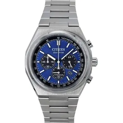 Citizen Zenshin Chronograph Super Titanium Blue Dial Eco-Drive CA4610-85L 100M Men's Watch
