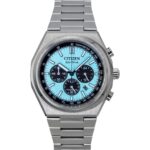 Citizen Zenshin Chronograph Super Titanium Ice Blue Dial Eco-Drive CA4610-85M 100M Men's Watch
