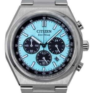 Citizen Zenshin Chronograph Super Titanium Ice Blue Dial Eco-Drive CA4610-85M 100M Men's Watch