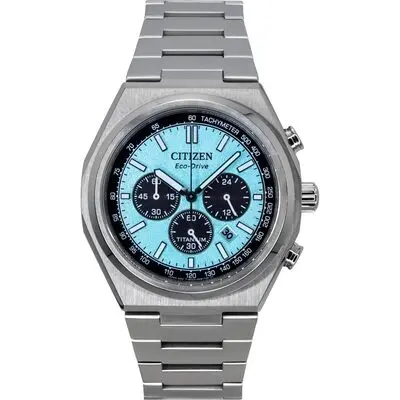 Citizen Zenshin Chronograph Super Titanium Ice Blue Dial Eco-Drive CA4610-85M 100M Men's Watch