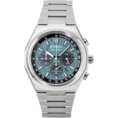 Citizen Zenshin Super Titanium Chronograph Green Dial Eco-Drive CA4610-85X 100M Men's Watch