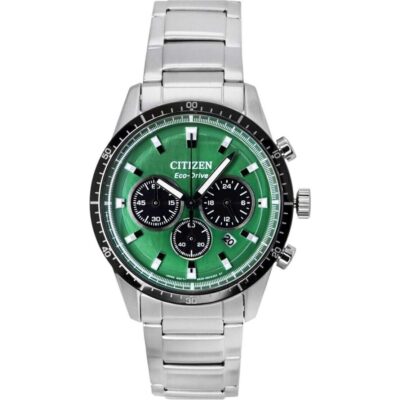Citizen Eco-Drive Chronograph Stainless Steel Green Dial CA4624-56X 100M Men's Watch
