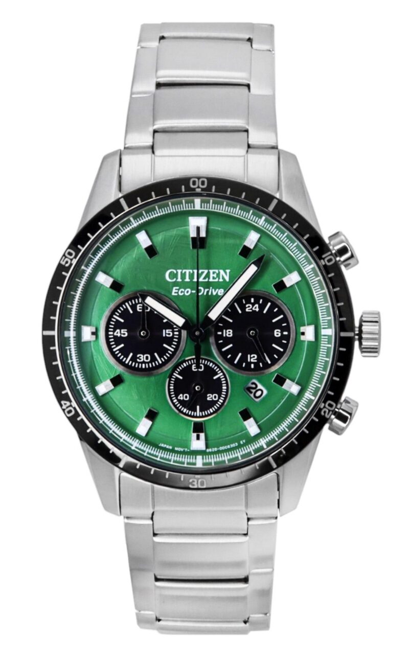 Citizen Eco-Drive Chronograph Stainless Steel Green Dial CA4624-56X 100M Men's Watch